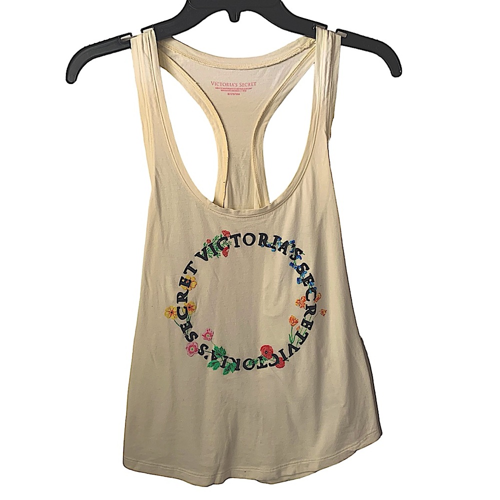 Victoria Secret Bling Flower Logo Pastel Yellow Racer Back Tank top Medium 2019